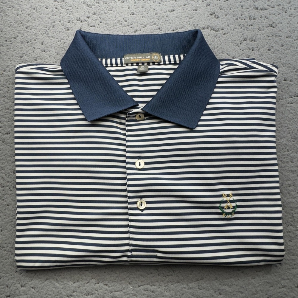 Peter Millar Navy and White Striped Polo Shirt